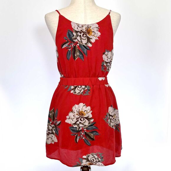 Promesa Dresses & Skirts - Promesa Red Floral Mini Dress, Spaghetti Straps
